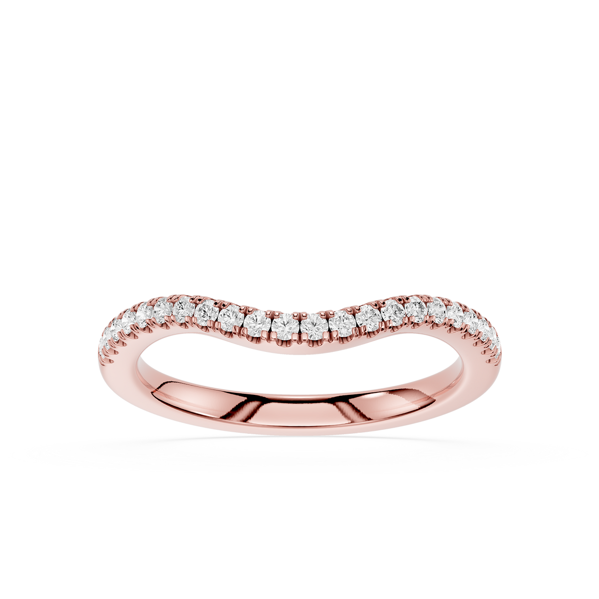 Curved lab grown diamond wedding band with round cut stones