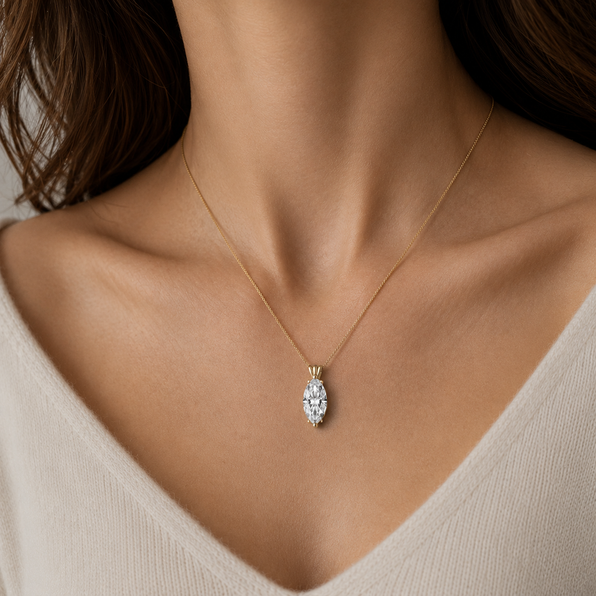 Marquise Cut Lab Grown Diamond Solitaire Pendant Necklace