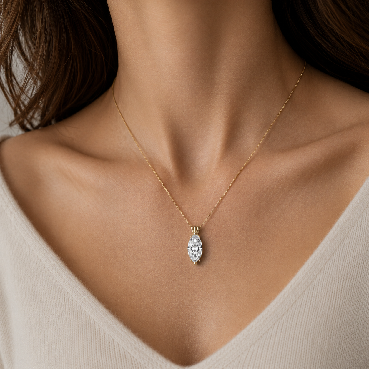 Marquise Cut Lab Grown Diamond Solitaire Pendant Necklace