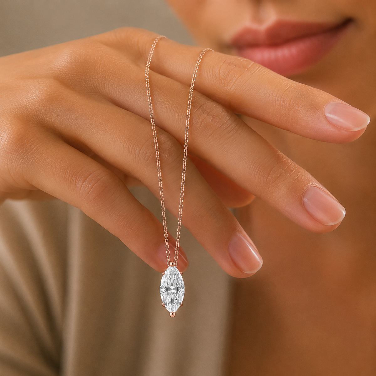 Marquise Cut Lab Grown Diamond Floating Pendant Necklace