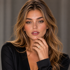 Woman with long, wavy hair wearing a black top against a neutral background