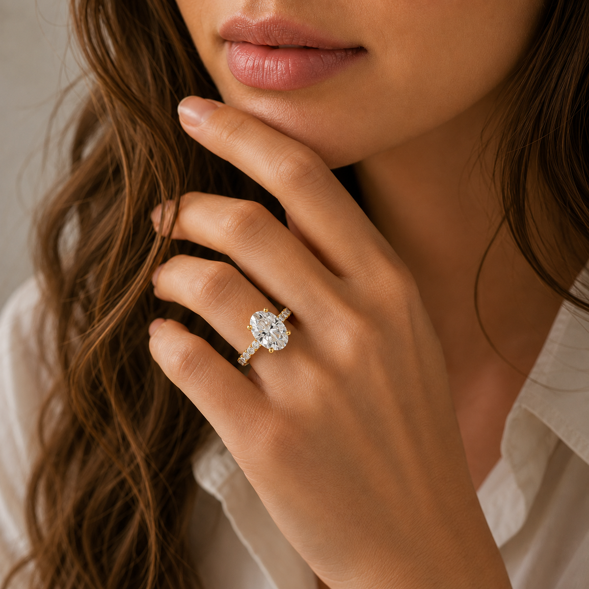 Oval Cut Lab Grown Diamond Baguette Accent Ring