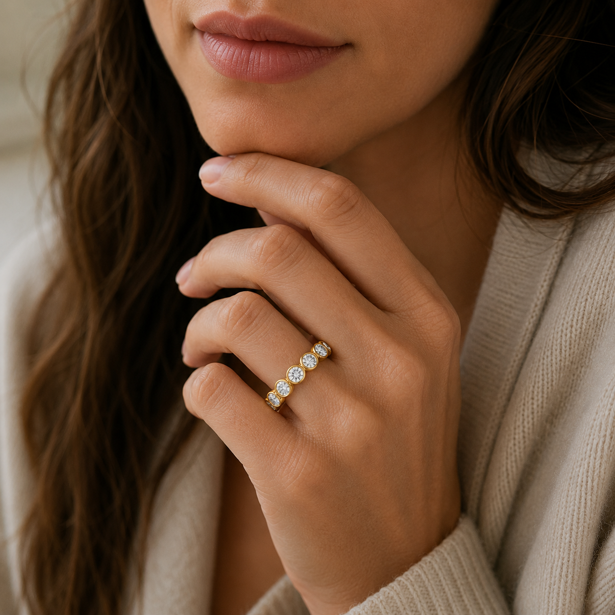 Oval Cut Lab Grown Diamond Bezel Eternity Wedding Band