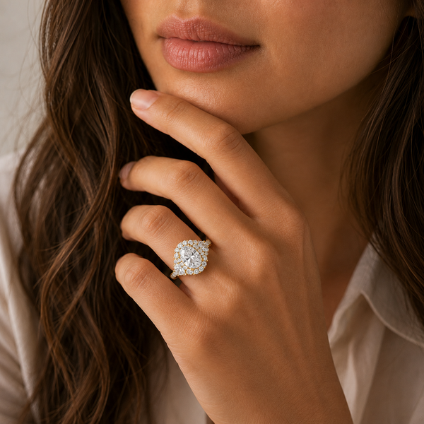 Oval Cut Lab Grown Diamond Floral Halo Engagement Ring