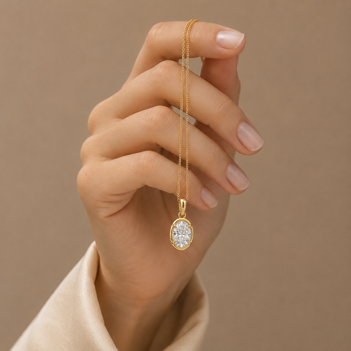 Oval Cut Lab Grown Diamond Bezel Pendant Necklace
