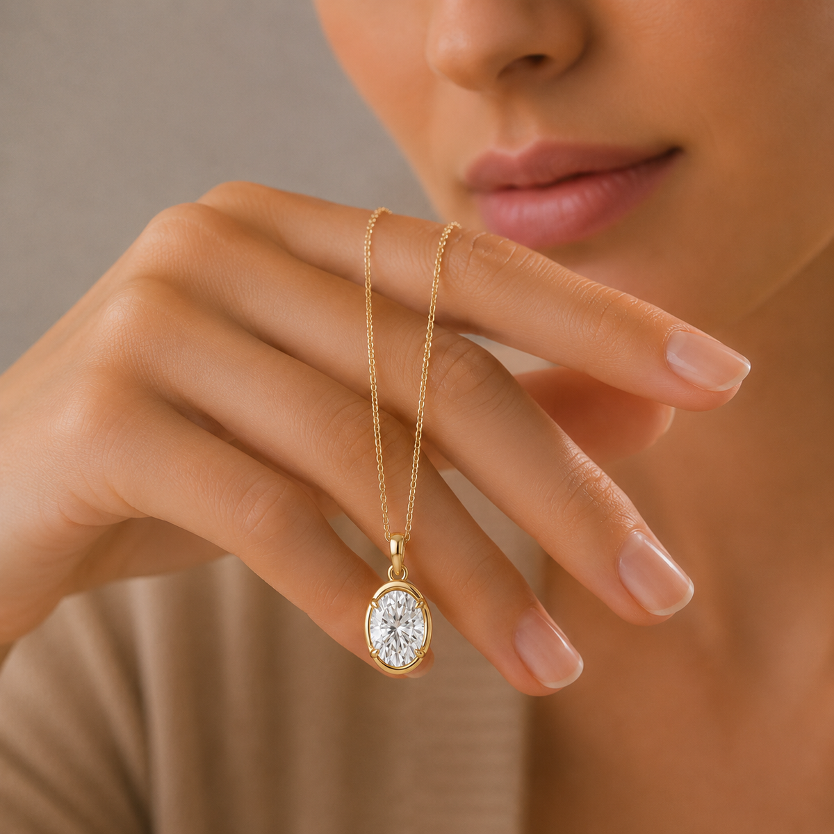 Oval Lab Grown Diamond Solitaire Pendant Necklace