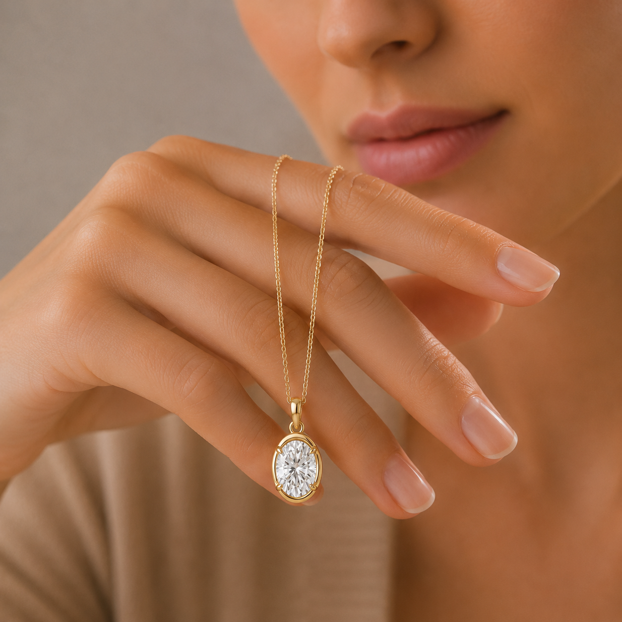 Oval Lab Grown Diamond Solitaire Pendant Necklace