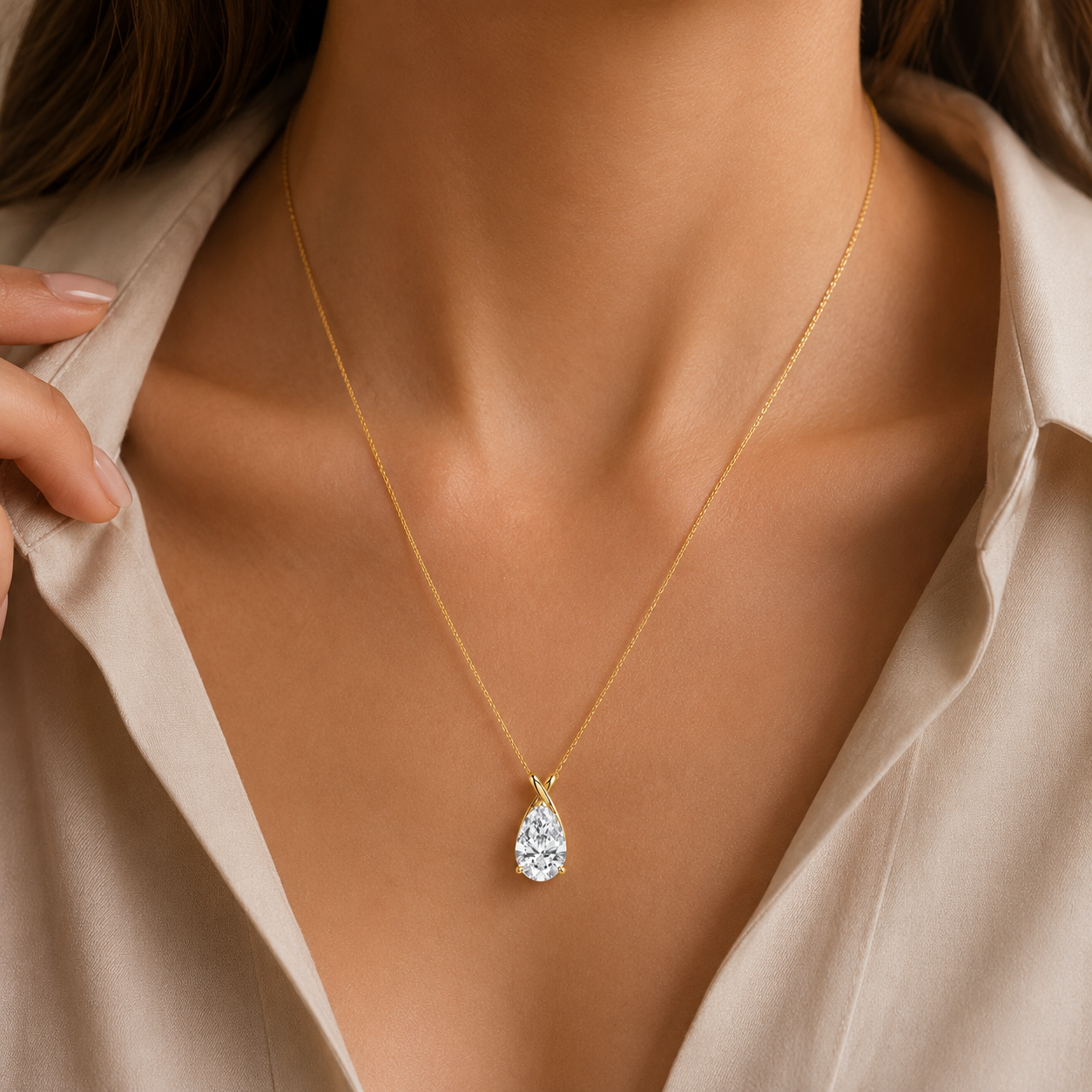 Pear Cut Lab Grown Diamond Infinity Bail Pendant Necklace