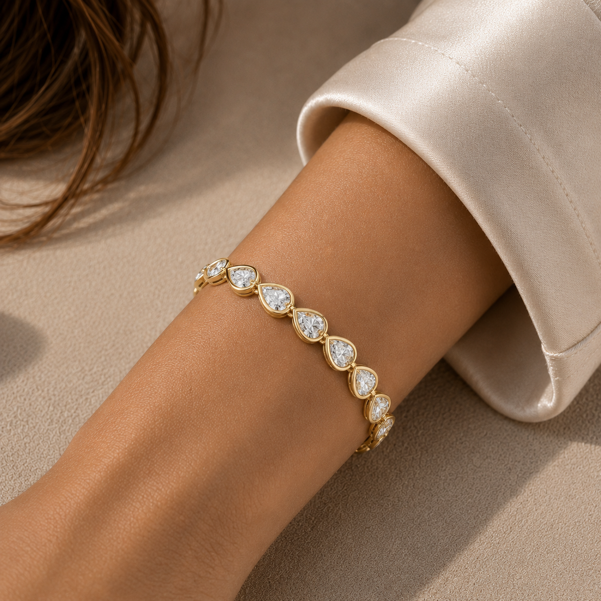 Pear Cut Lab Grown Diamond Tennis Bracelet