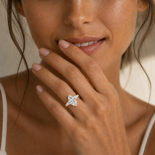 Pear Cut Three Stone Lab Grown Diamond Engagement Ring