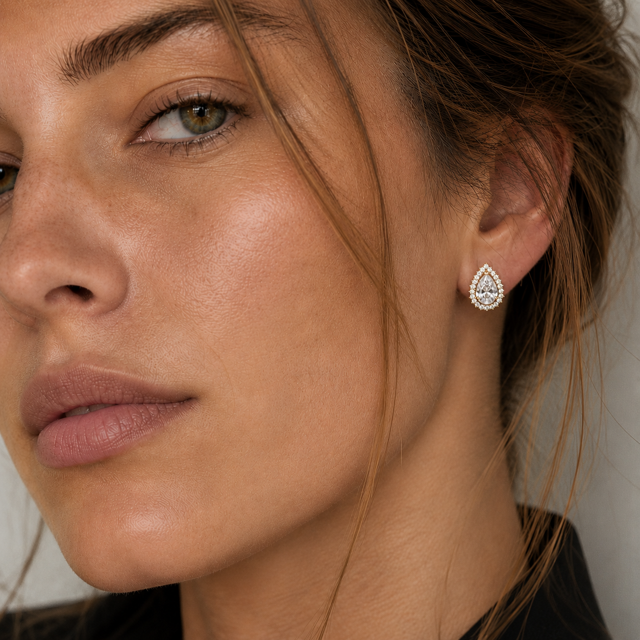 Pear Cut Lab Grown Diamond Halo Stud Earrings