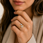 Pear And Trillion Lab Grown Diamond Open Toi et Moi Ring
