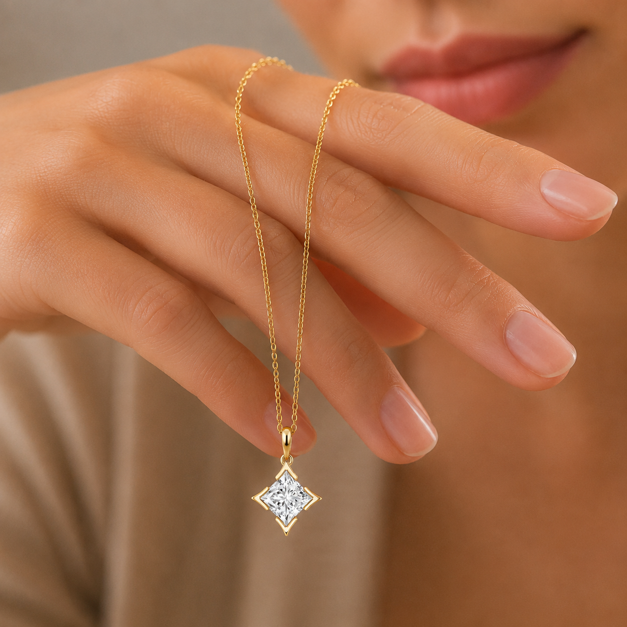 Princess Cut Lab Grown Diamond Compass Frame Pendant