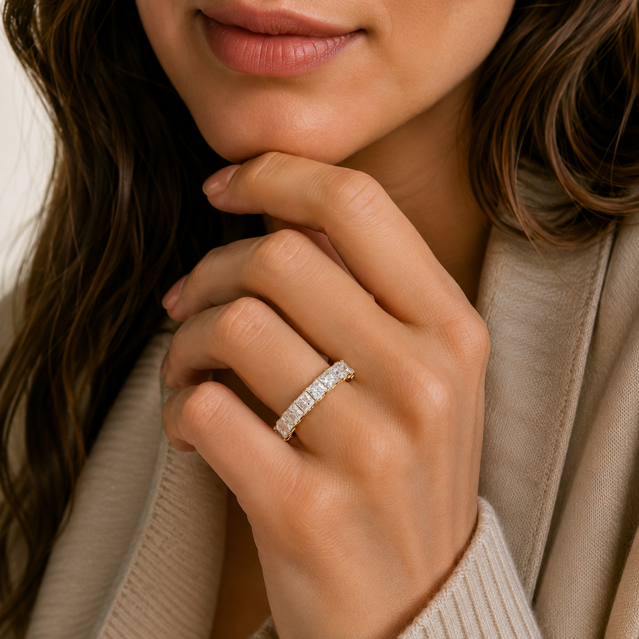 Princess Cut Lab Grown Diamond Eternity Wedding Band