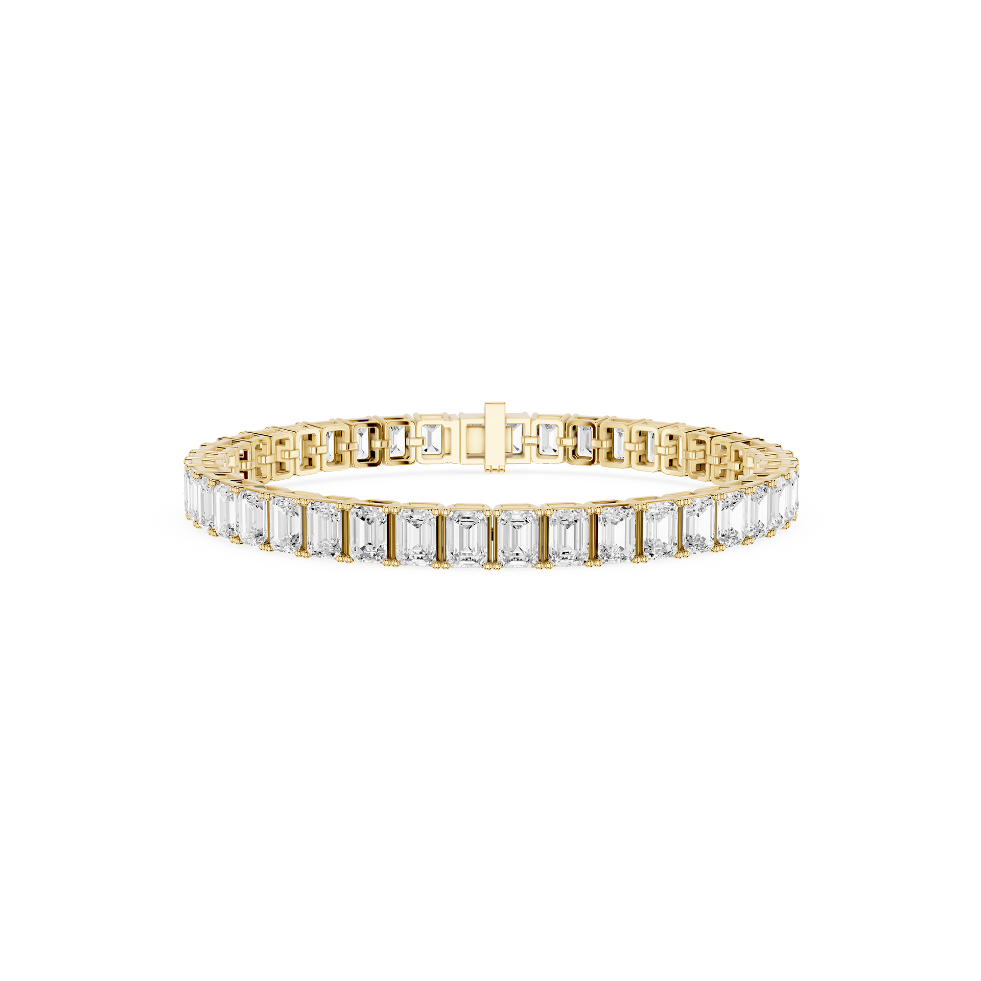 Gold bracelet with clear gemstones on a white background