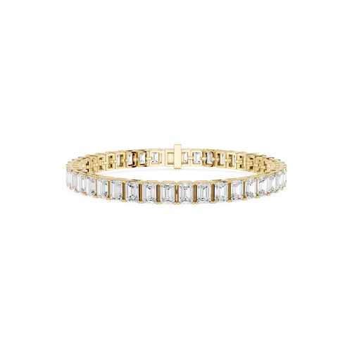 Gold bracelet with clear gemstones on a white background