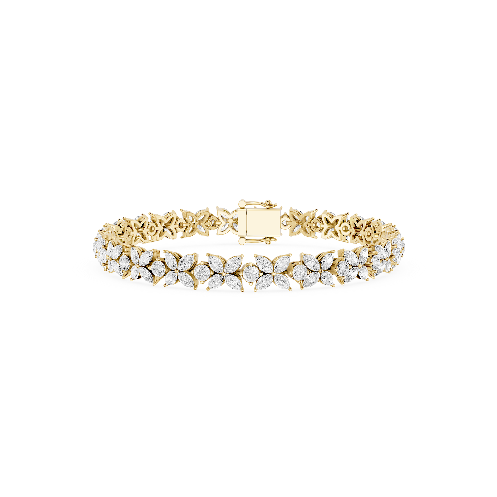 Gold bracelet with diamond accents on a white background