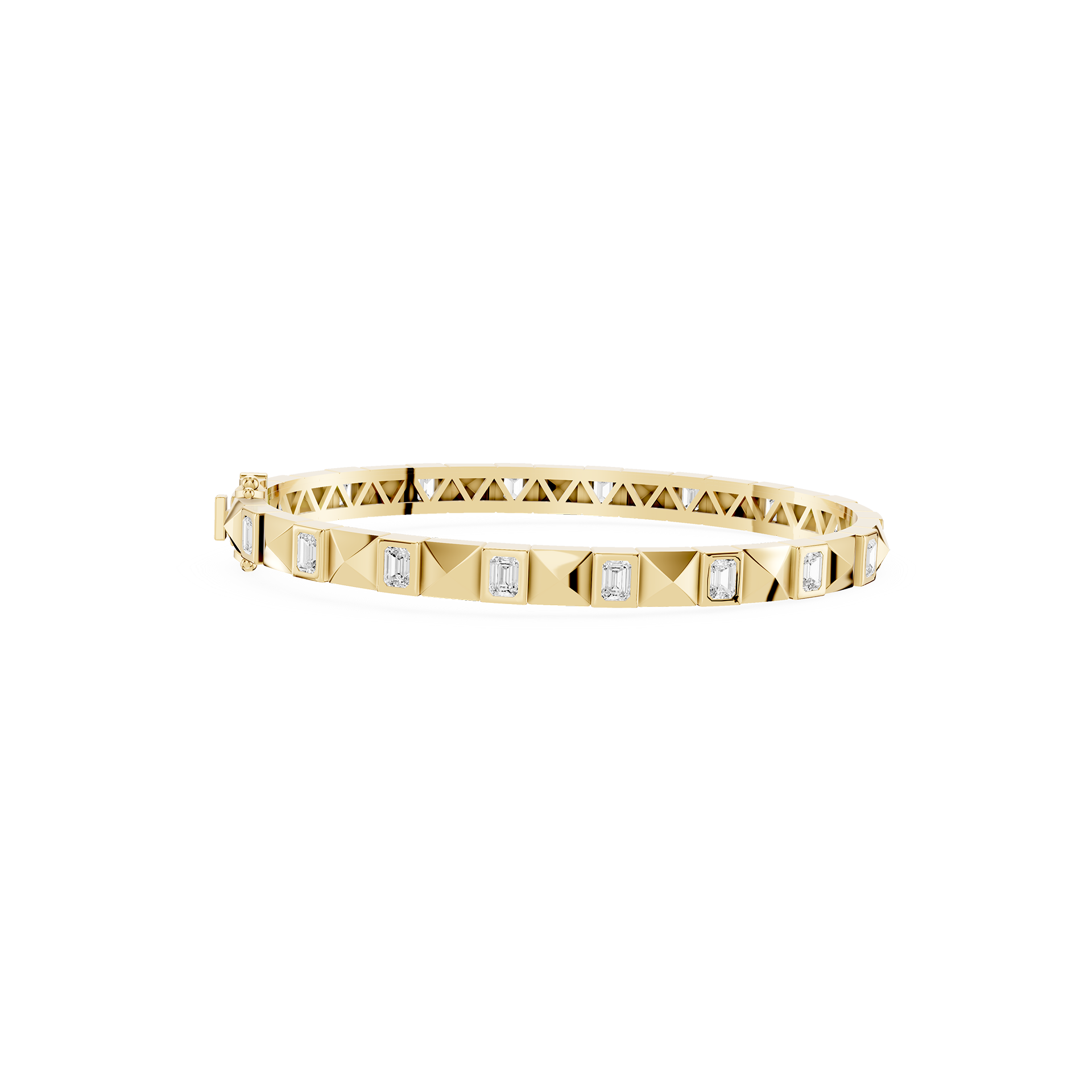 Gold bracelet with diamond accents on a white background