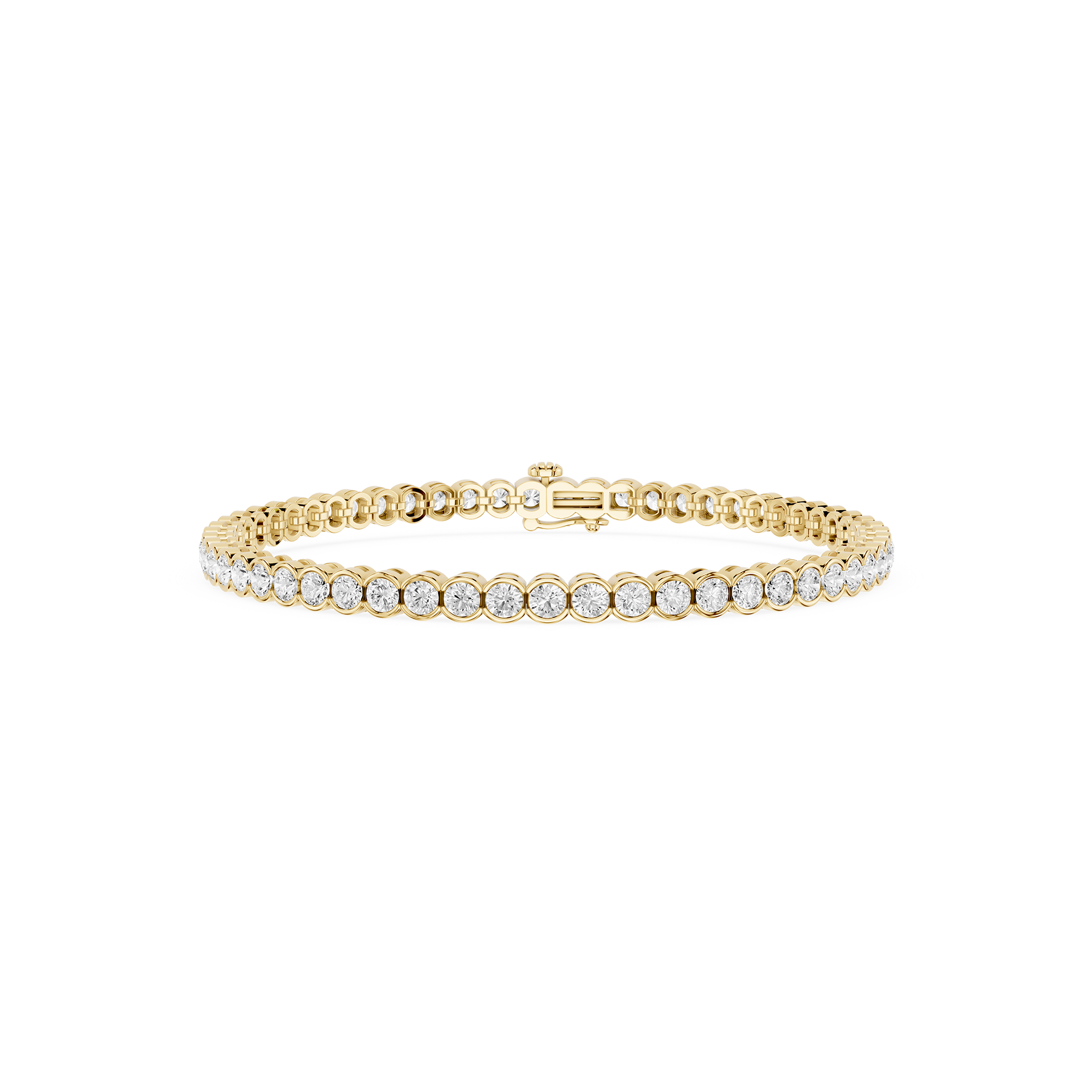 Gold bracelet with clear stones on a white background