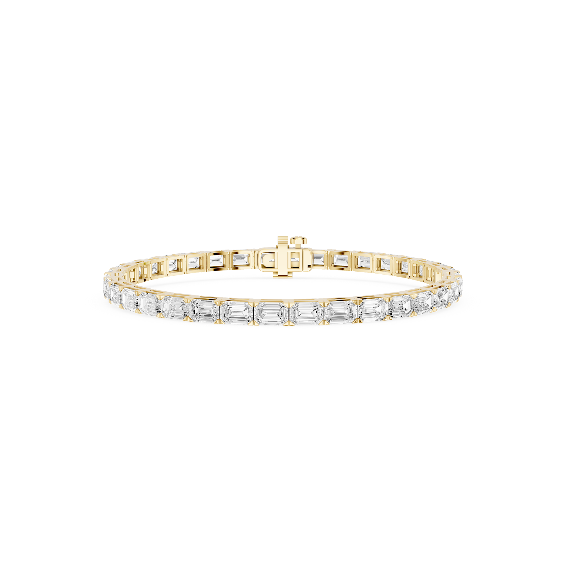 Gold bracelet with clear stones on a white background