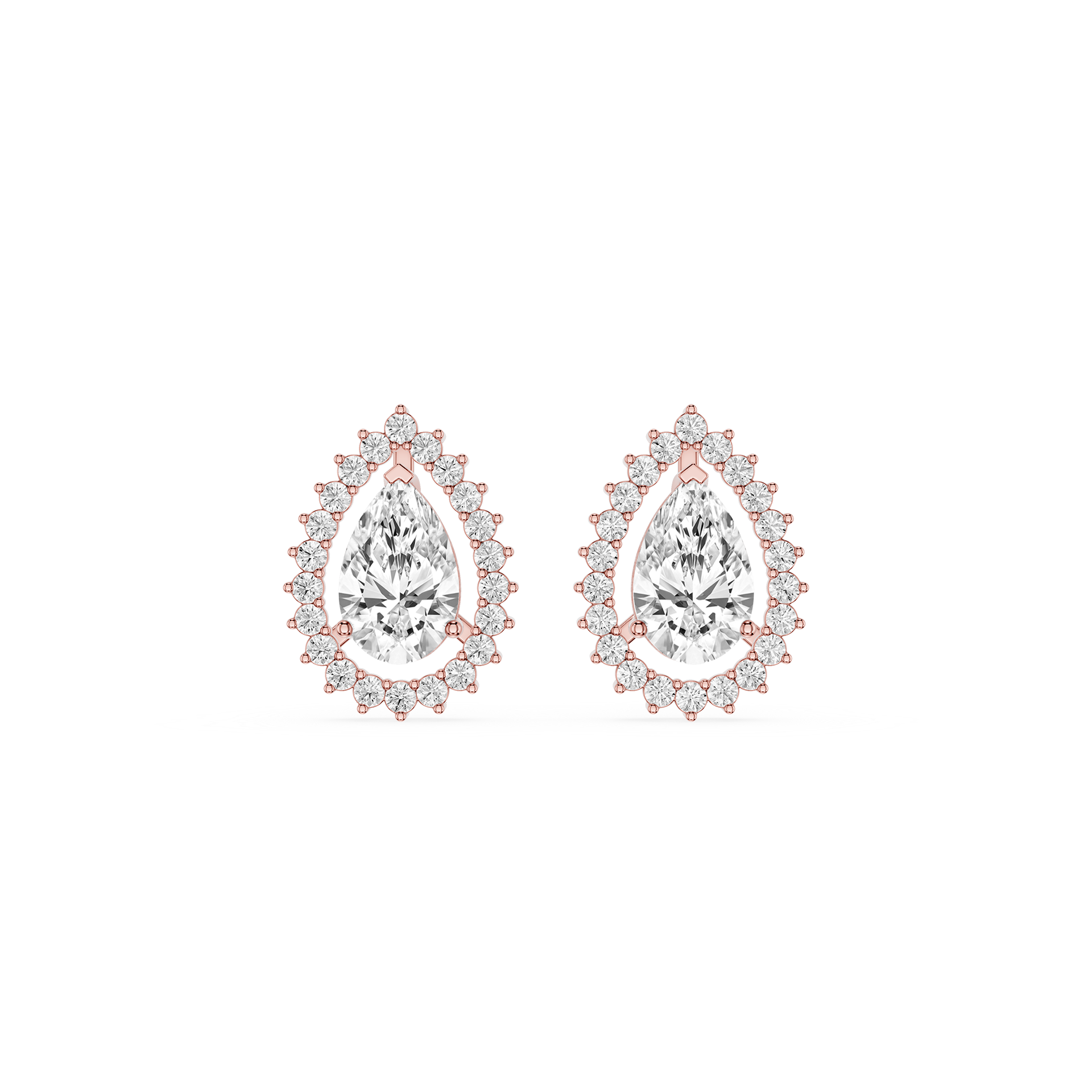 Pear Cut Lab Grown Diamond Halo Stud Earrings