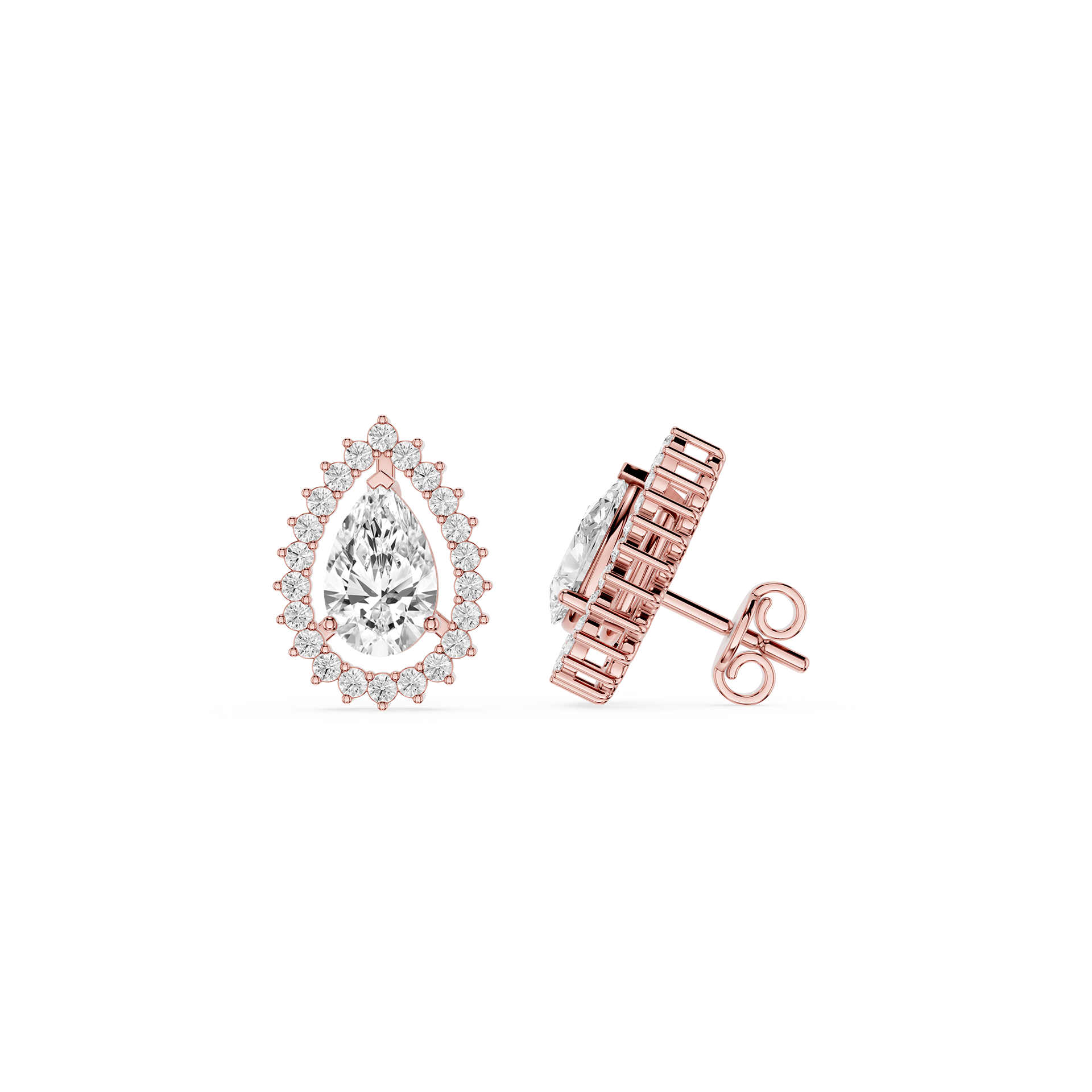 Pear Cut Lab Grown Diamond Halo Stud Earrings