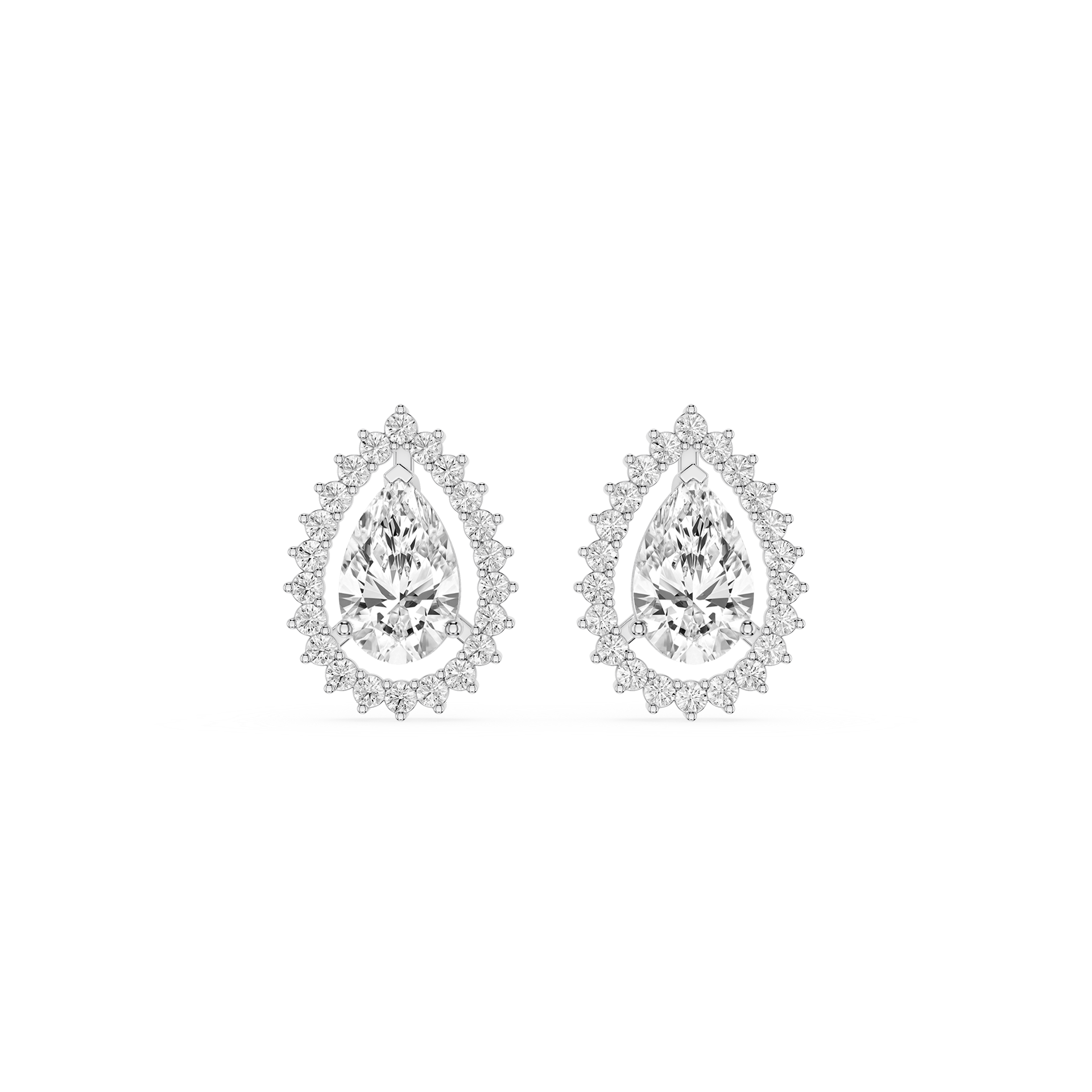 Pear Cut Lab Grown Diamond Halo Stud Earrings