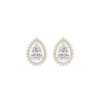 Pair of pear-shaped diamond earrings with gold accents on a white background