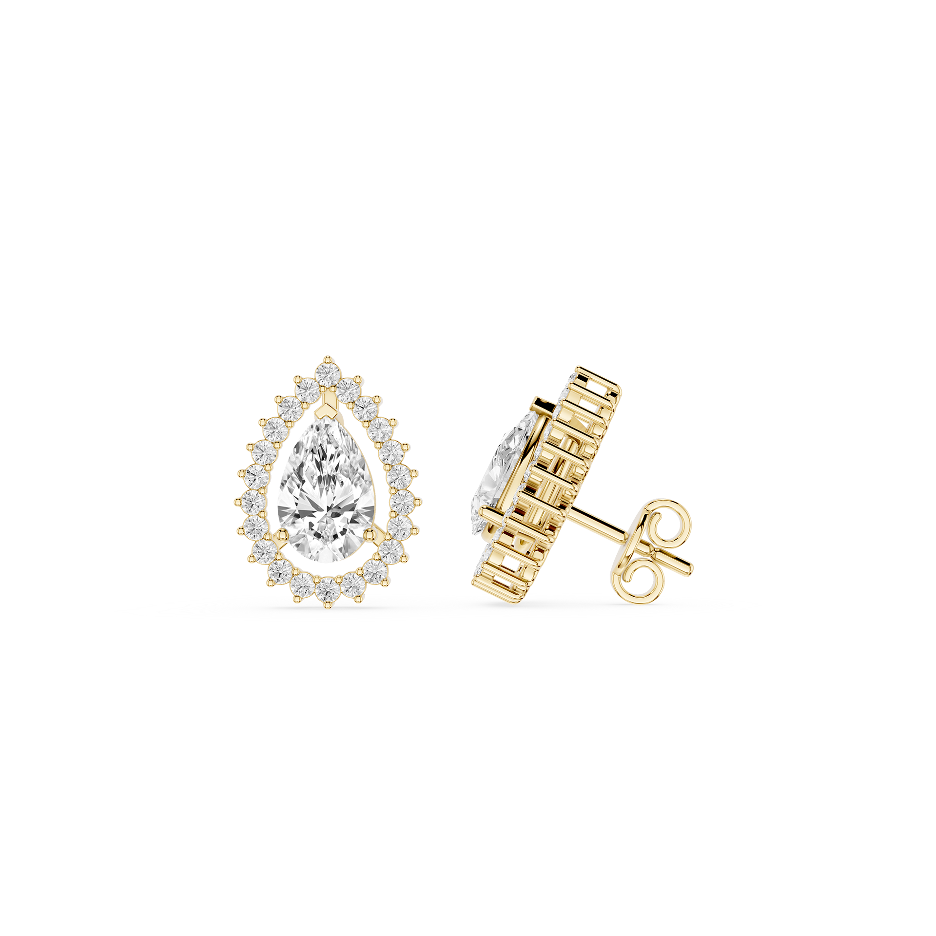 Pear Cut Lab Grown Diamond Halo Stud Earrings