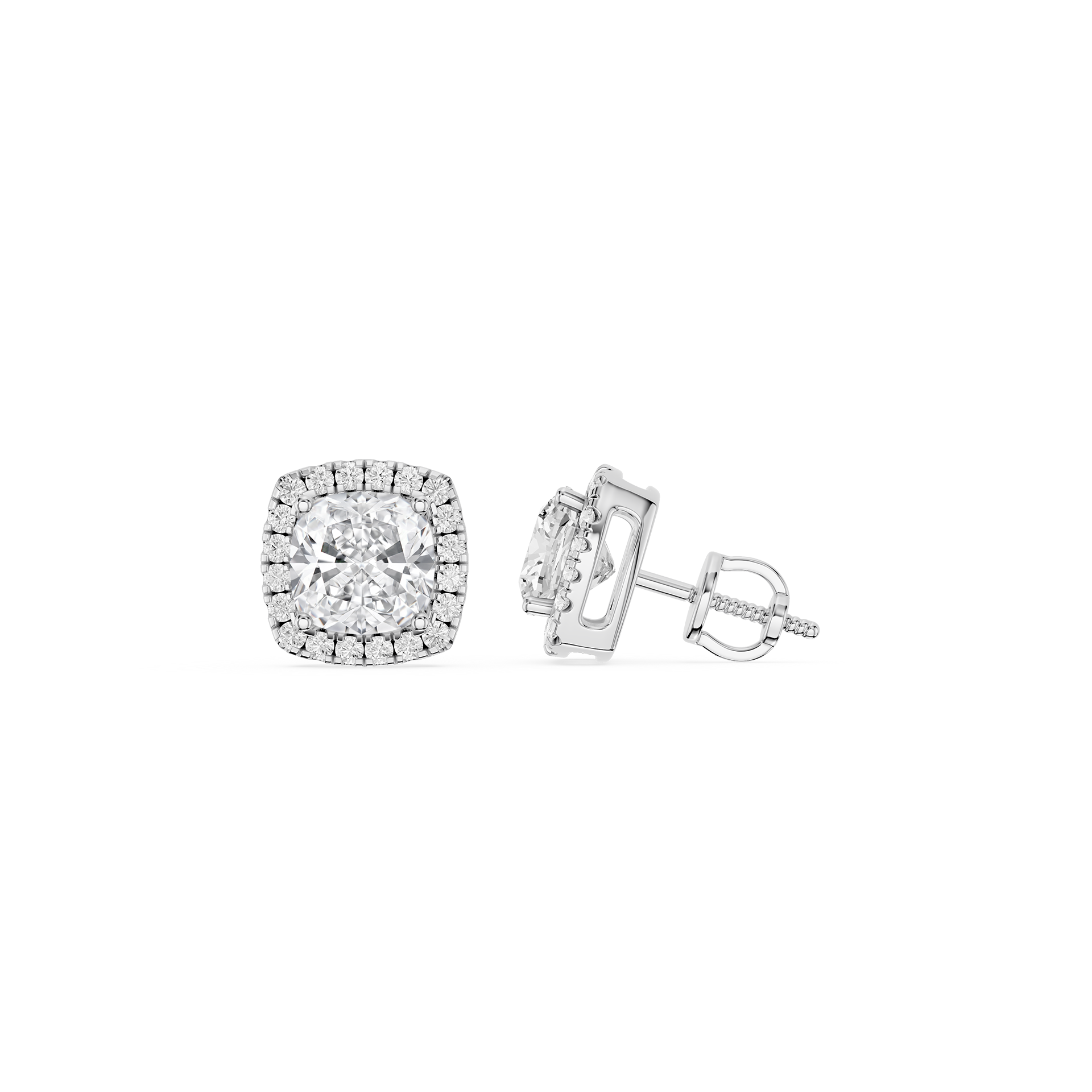 Cushion Halo Lab Grown Diamond Stud Earrings for Women