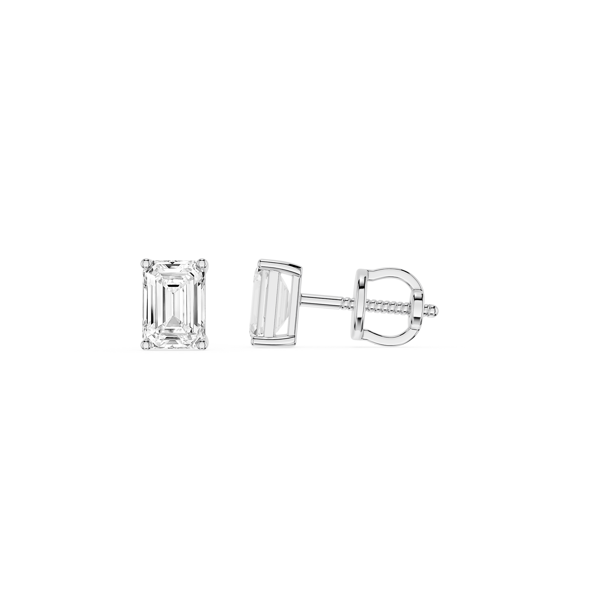 Emerald Cut Lab Grown Diamond Solitaire Stud Earrings