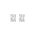 Pair of emerald-cut diamond stud earrings on a white background