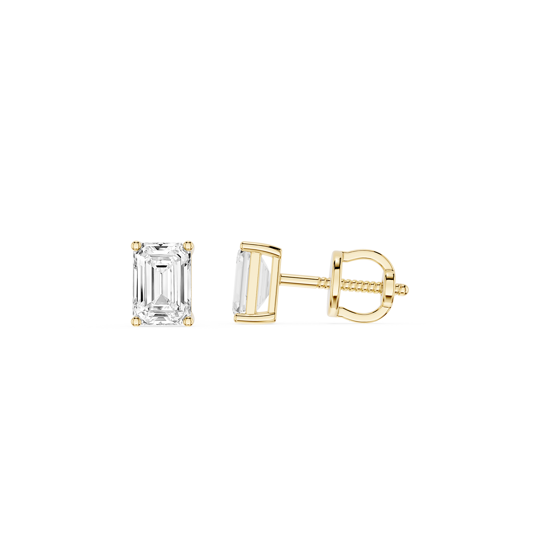 Emerald Cut Lab Grown Diamond Solitaire Stud Earrings