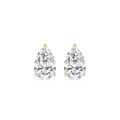 Pair of pear-shaped diamond earrings on a white background