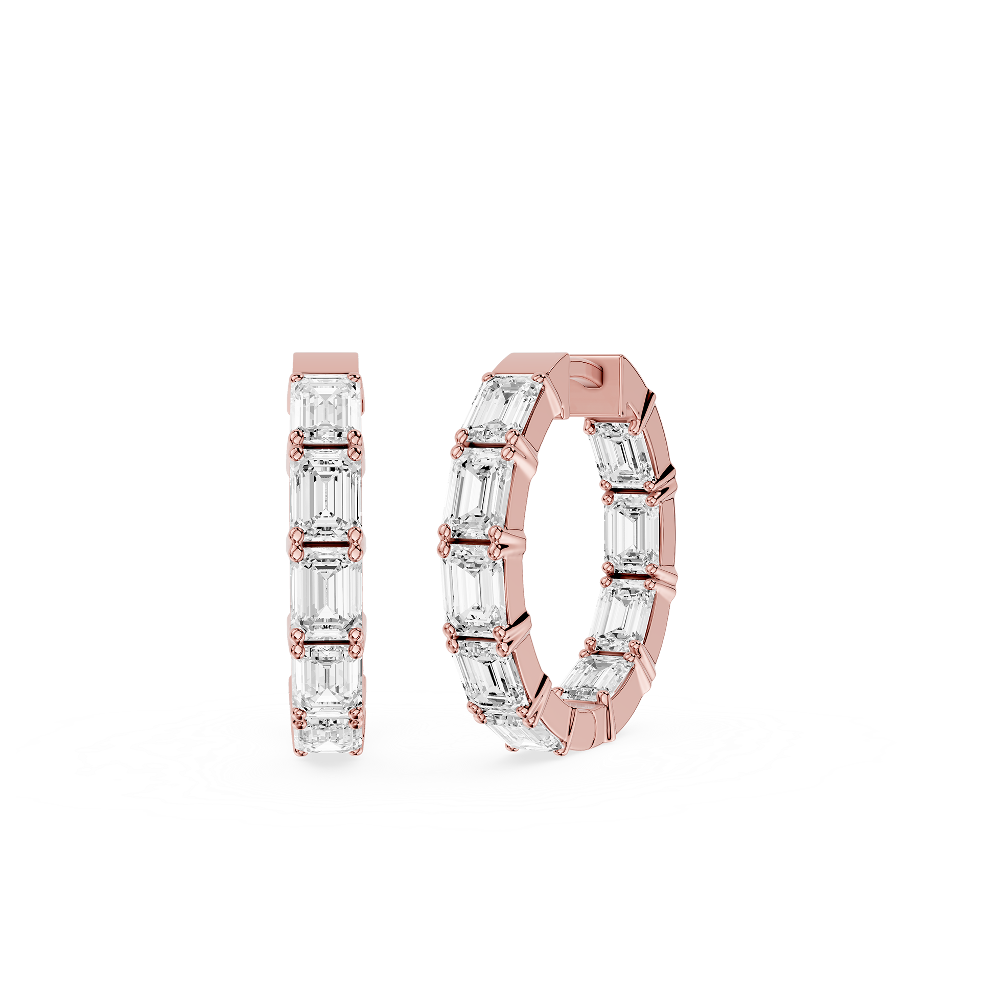 Emerald Cut Lab Grown Diamond Hoop Earrings