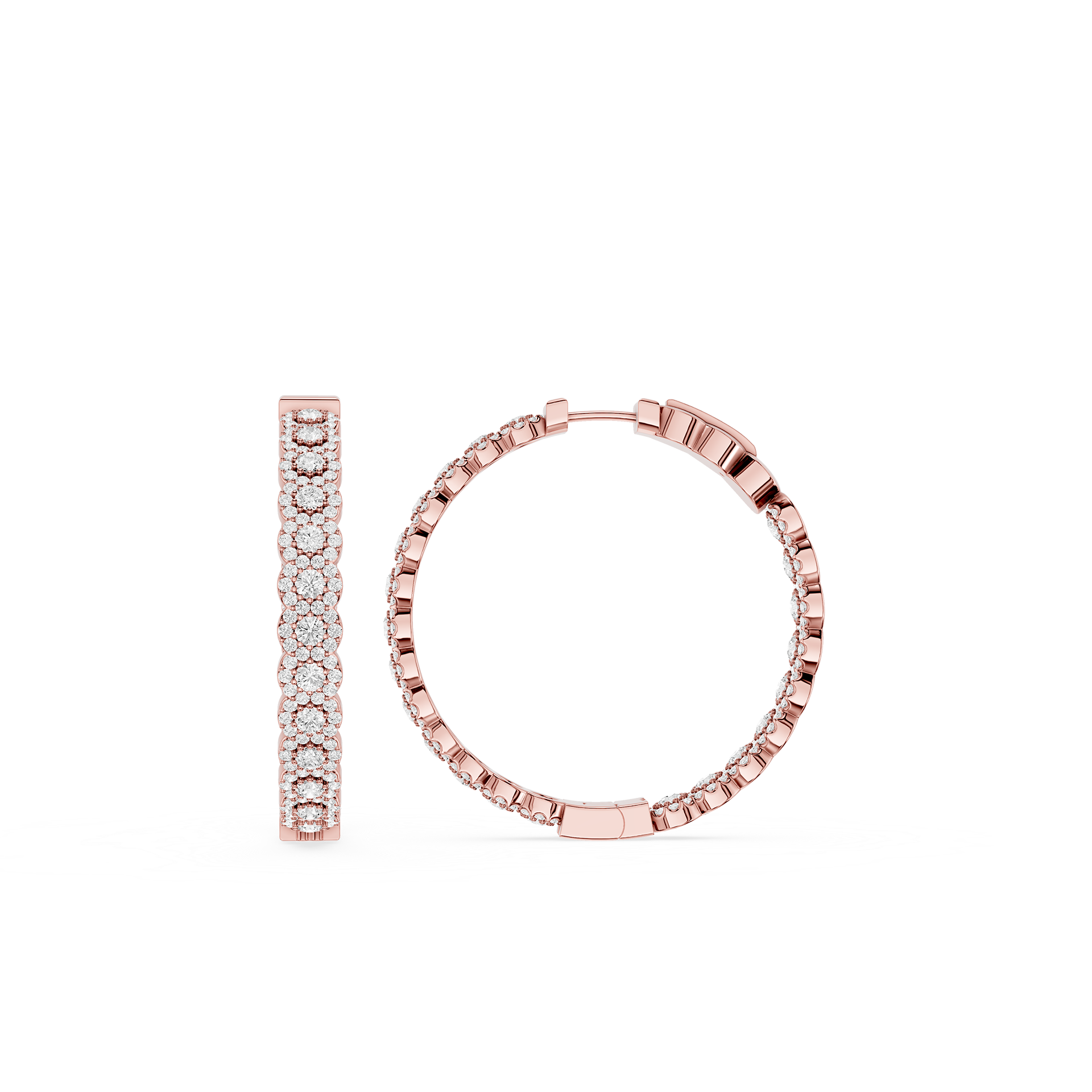 Round Lab Grown Diamond Double Row Hoop Earrings
