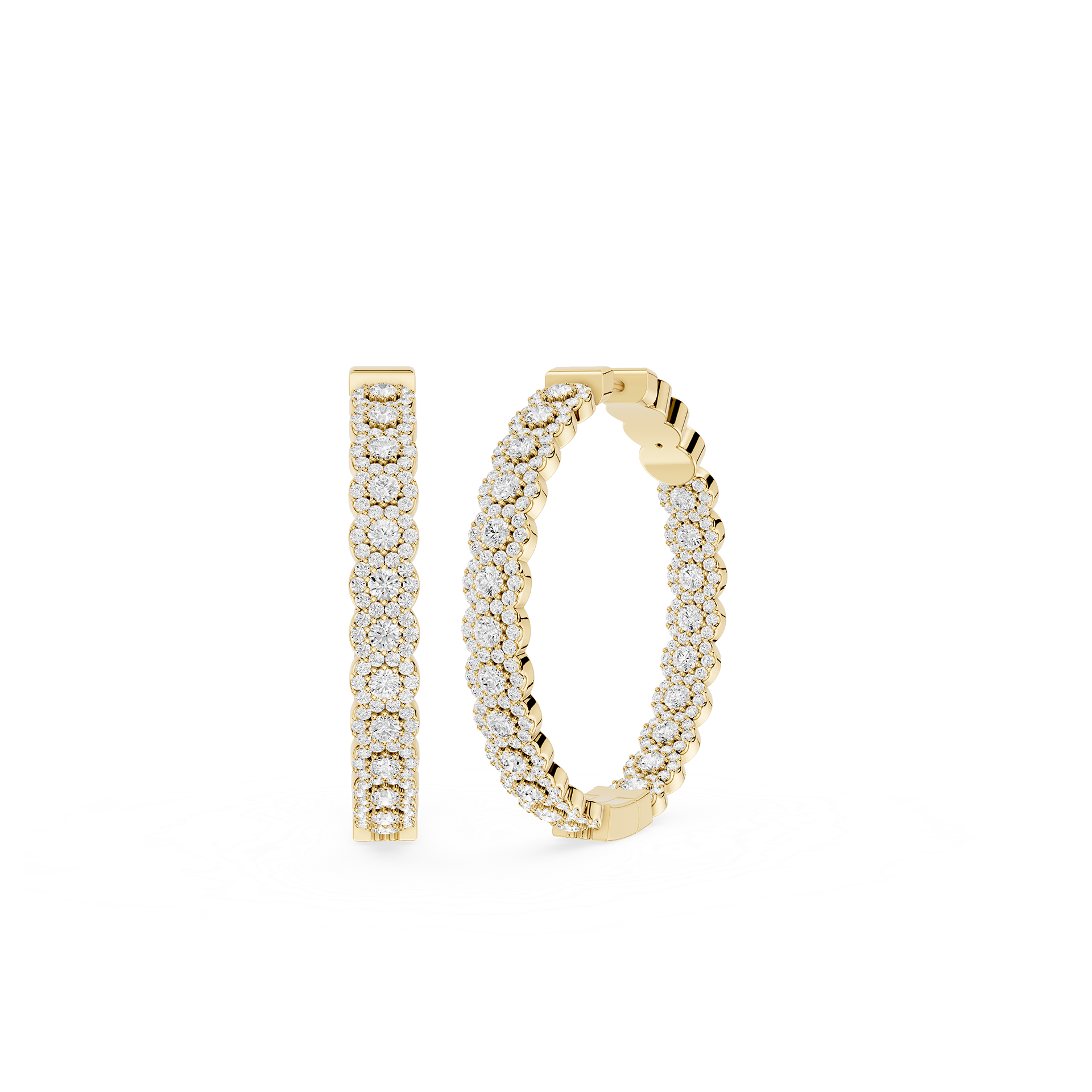 Round Lab Grown Diamond Double Row Hoop Earrings
