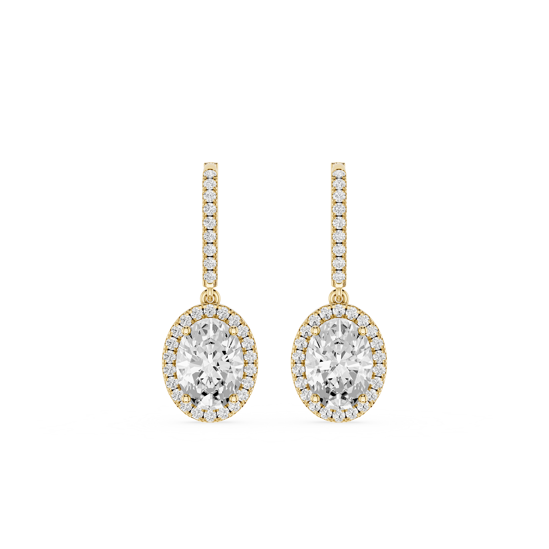 Gold and diamond earrings on a white background
