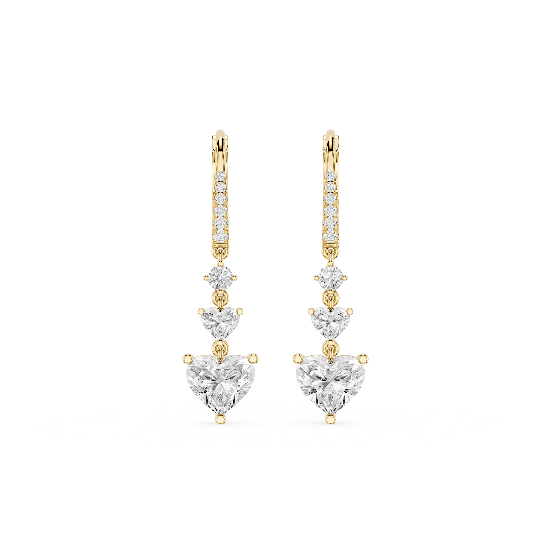 Gold and diamond earrings on a white background
