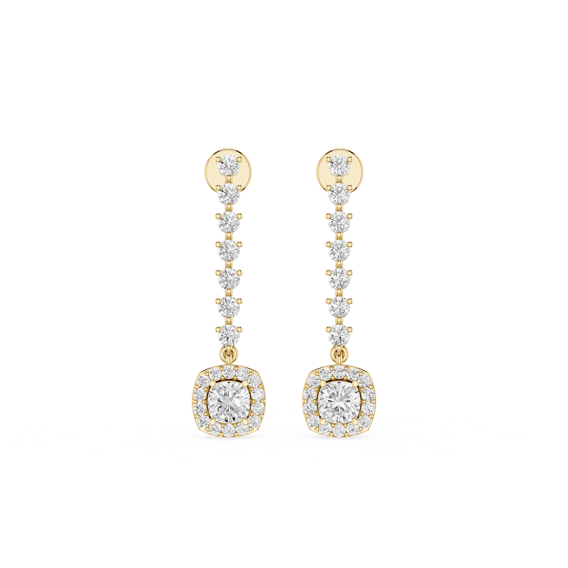 Gold and diamond earrings on a white background