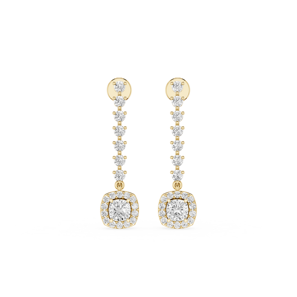 Gold and diamond earrings on a white background