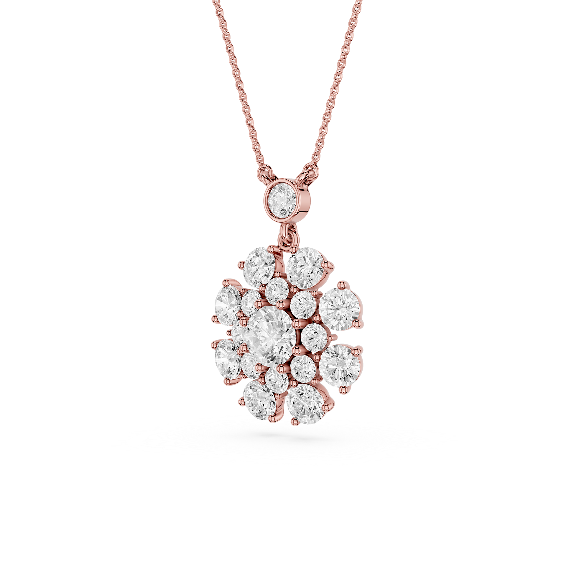 Round Lab Grown Diamond Cluster Pendant Necklace