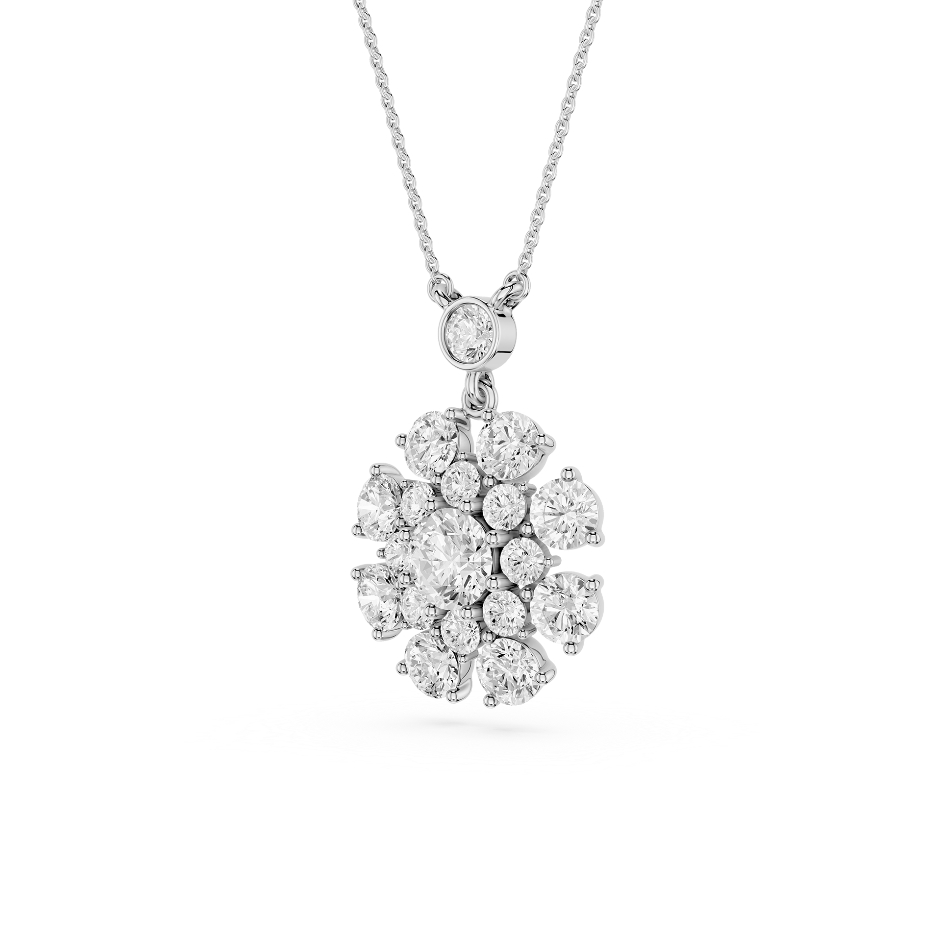 Round Lab Grown Diamond Cluster Pendant Necklace