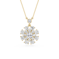 Gold necklace with a diamond pendant on a white background