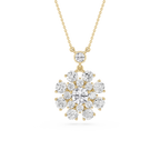 Gold necklace with a diamond pendant on a white background