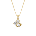 Gold necklace with a diamond pendant on a white background
