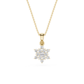 Gold necklace with a diamond pendant on a white background
