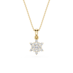 Gold necklace with a diamond pendant on a white background
