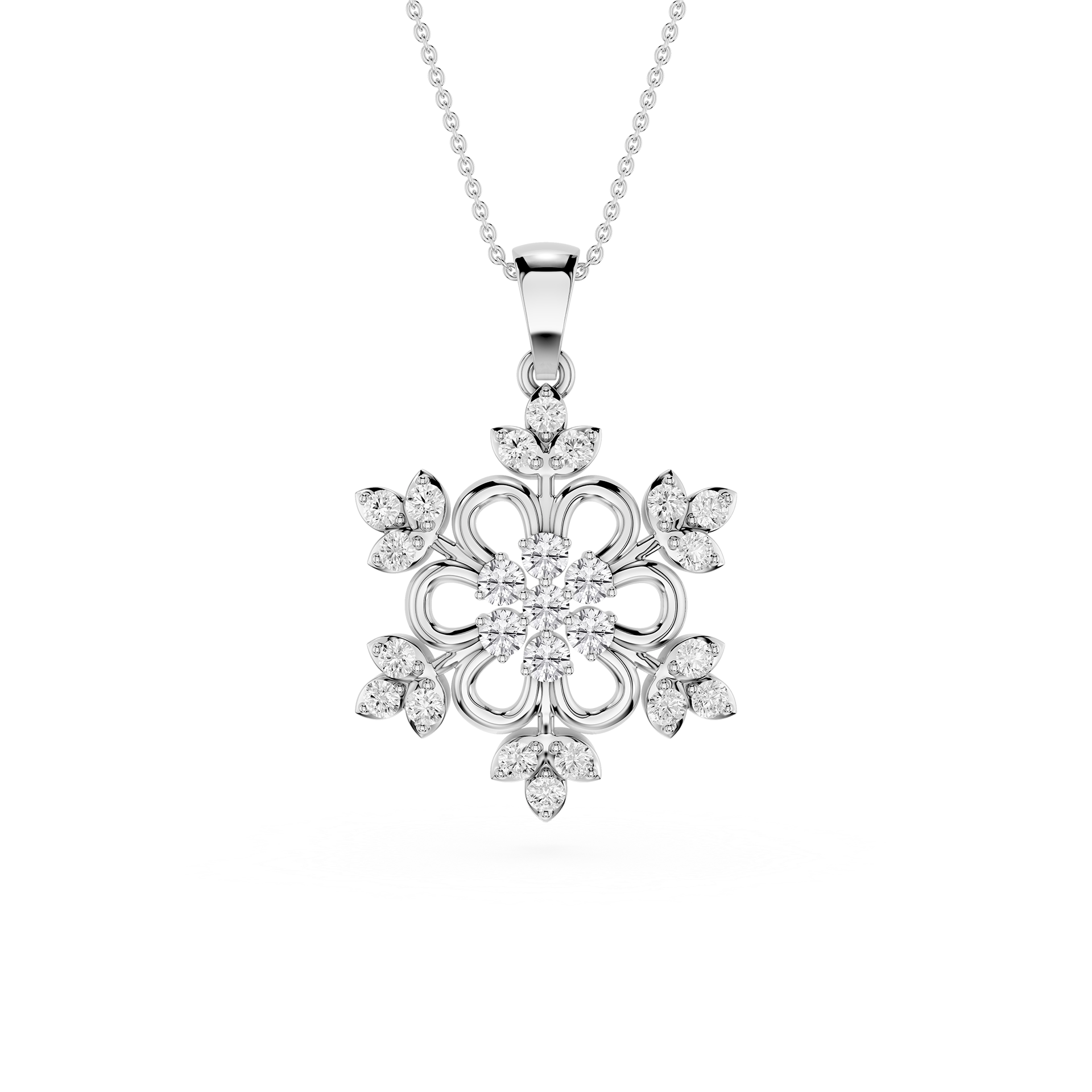 Round And Pear Lab Grown Floral Pendant Necklace