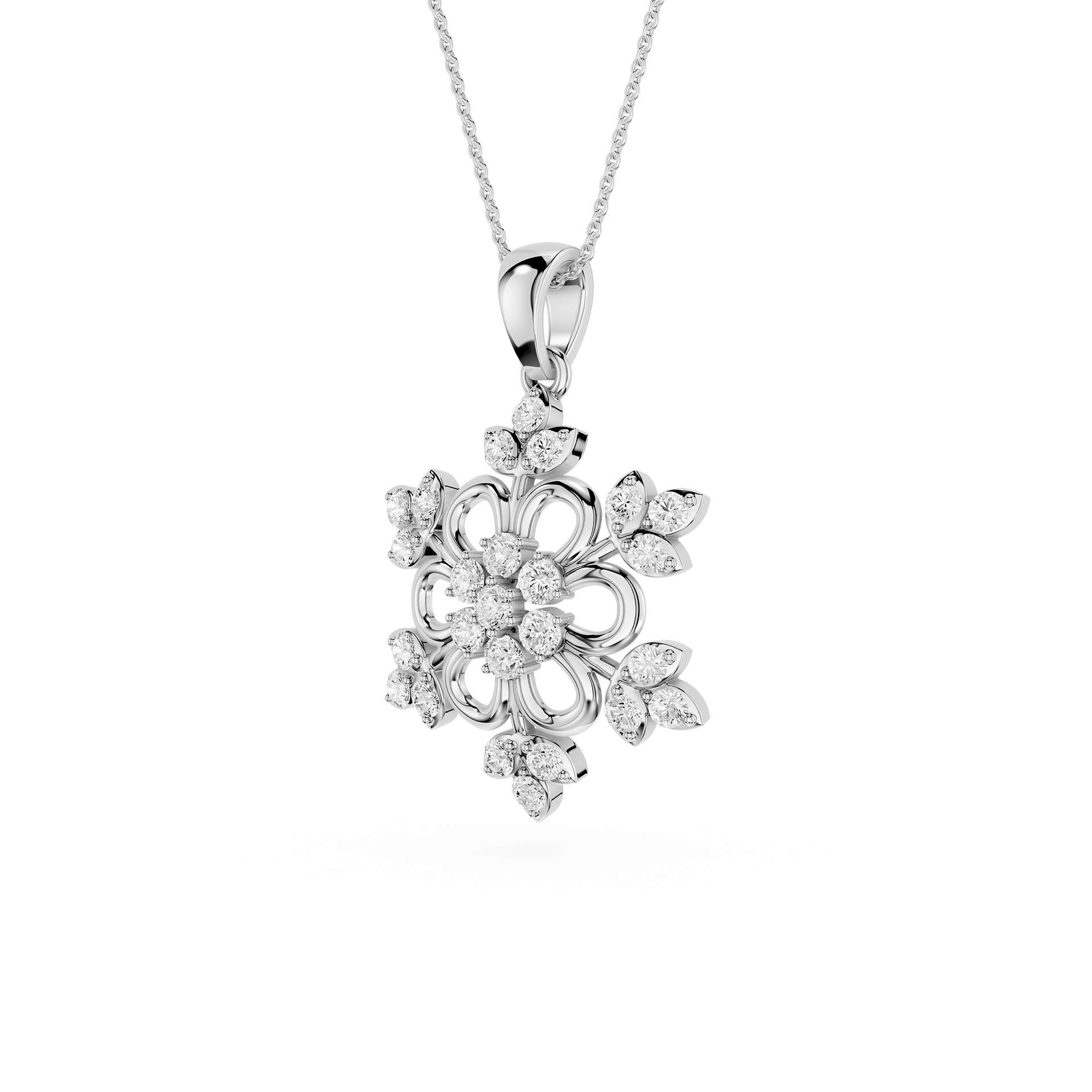 Round And Pear Lab Grown Floral Pendant Necklace